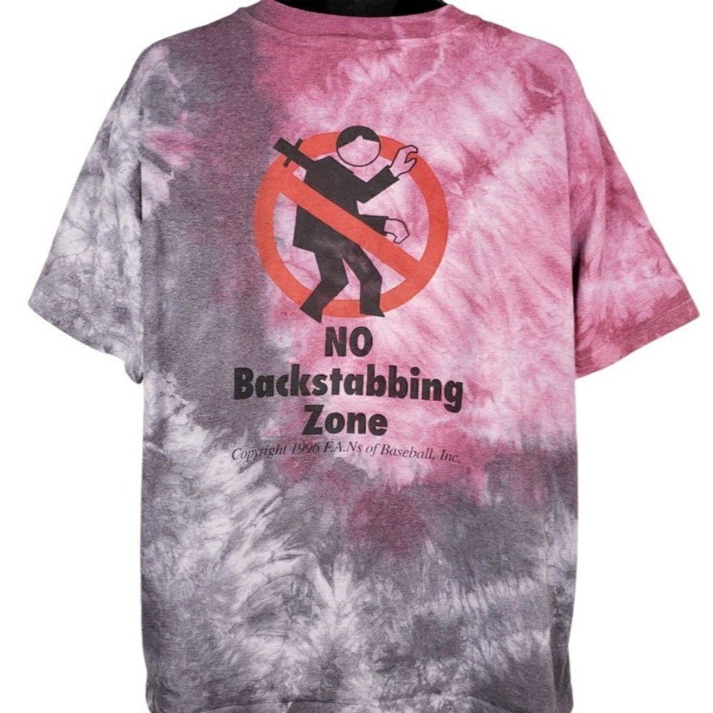 No Backstabbing Zone T Shirt Vintage 90s Humor Funny Tie Dye 50/50 Made In USA